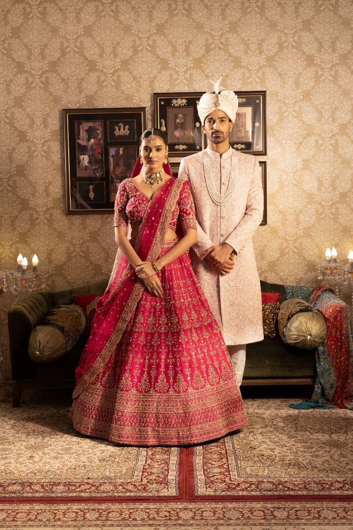 Rani Pink Bridal Lehenga - Zari Embroidered Wedding Lehenga Choli with Dupatta - Image 3